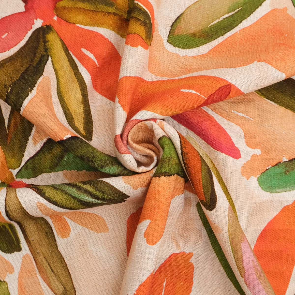 Viscose Lin Imprimé Tela Vert Orange - Maison Klem